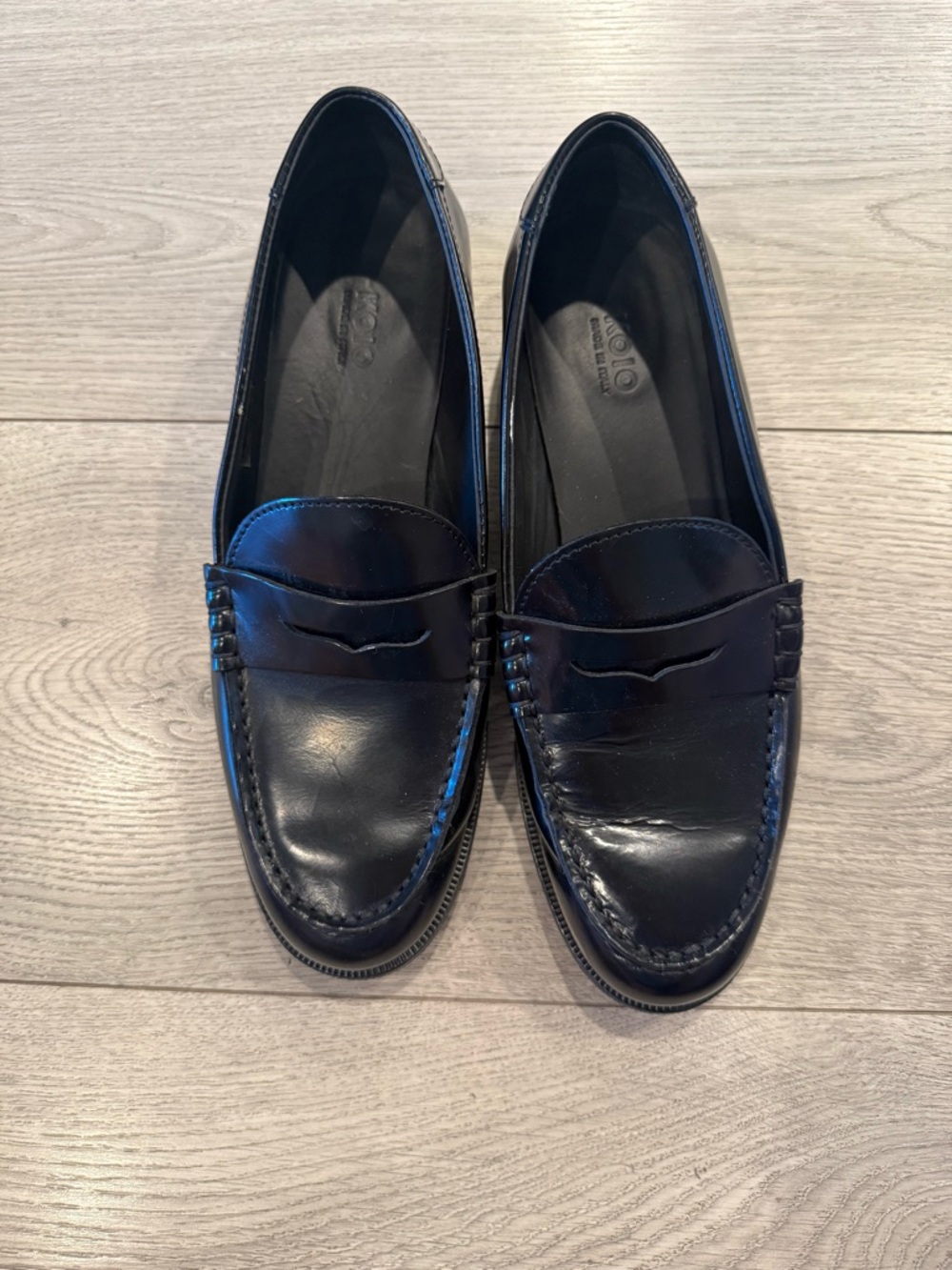 KOIO Black Leather Penny Loafers - Women's